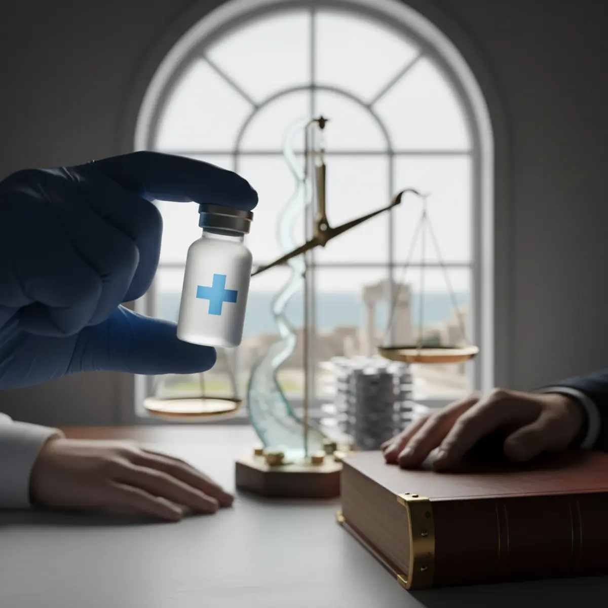İlaç kutusu ve hasta doktor görüşmesi