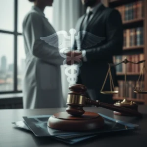Sağlık hukuku avukatı hastayı dinliyor