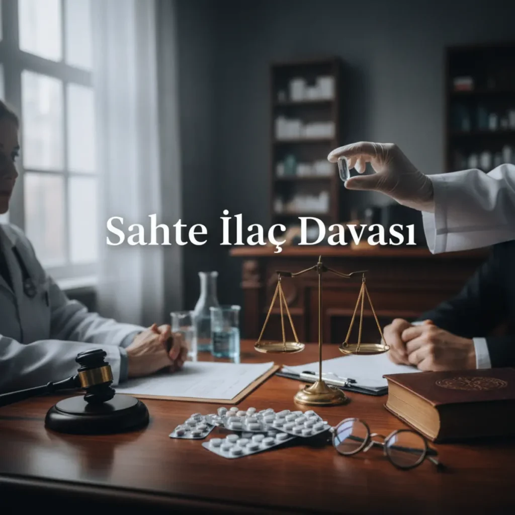 Sahte İlaç Satışı Ve Sağlığa Karşı İşlenen Suçlar 1 Sahte ilaç şişeleri ve adalet terazisi