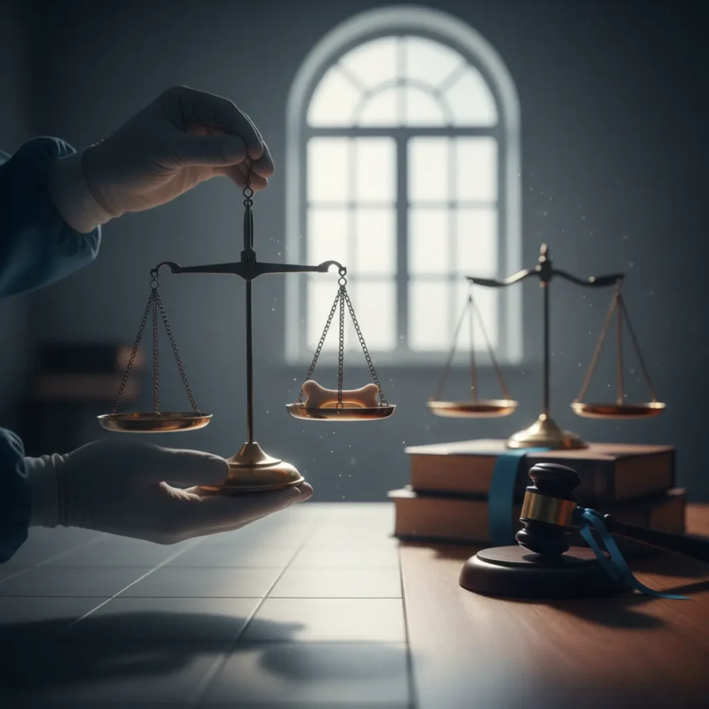 Sağlık hukuku ve etik değerler sembolü